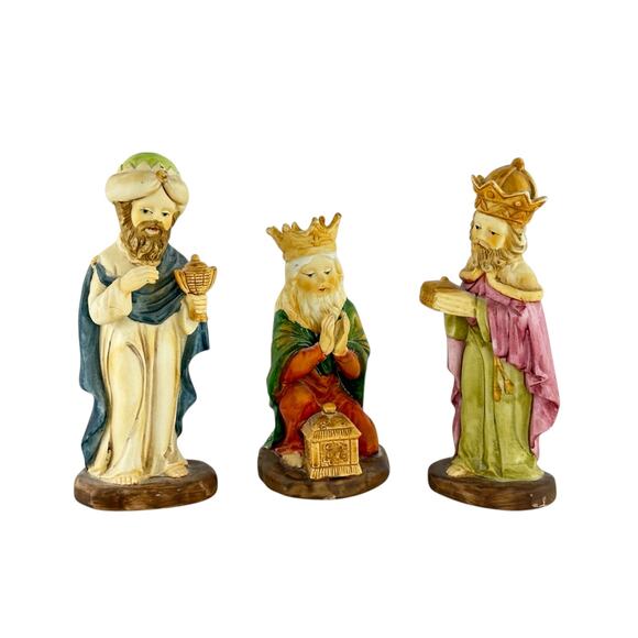 Vintage Creative Art Flowers Hand Painted Three Wise Men Nativity Figurines - Picture 12 of 16